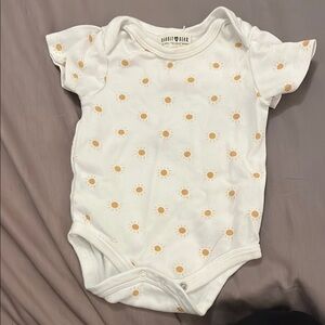 White and Orange Sun Print Baby Onesie